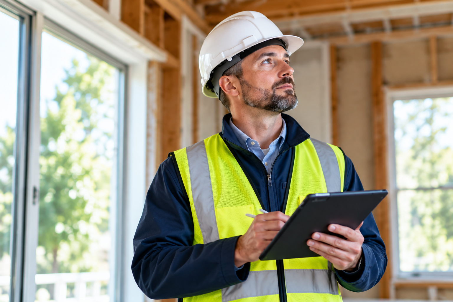 Environmental professional performing a building inspection